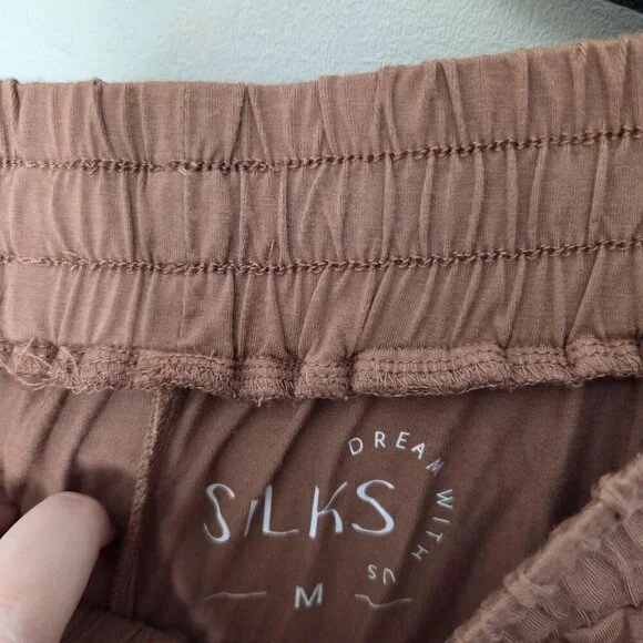 SILKS Solid Brown Long Sleeve Pants Lounge Pajama Set